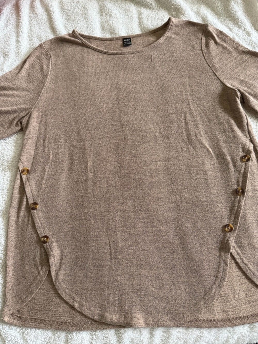SHEIN Brown Ribbed Knit Top with Side Button Accent long sleeves size L